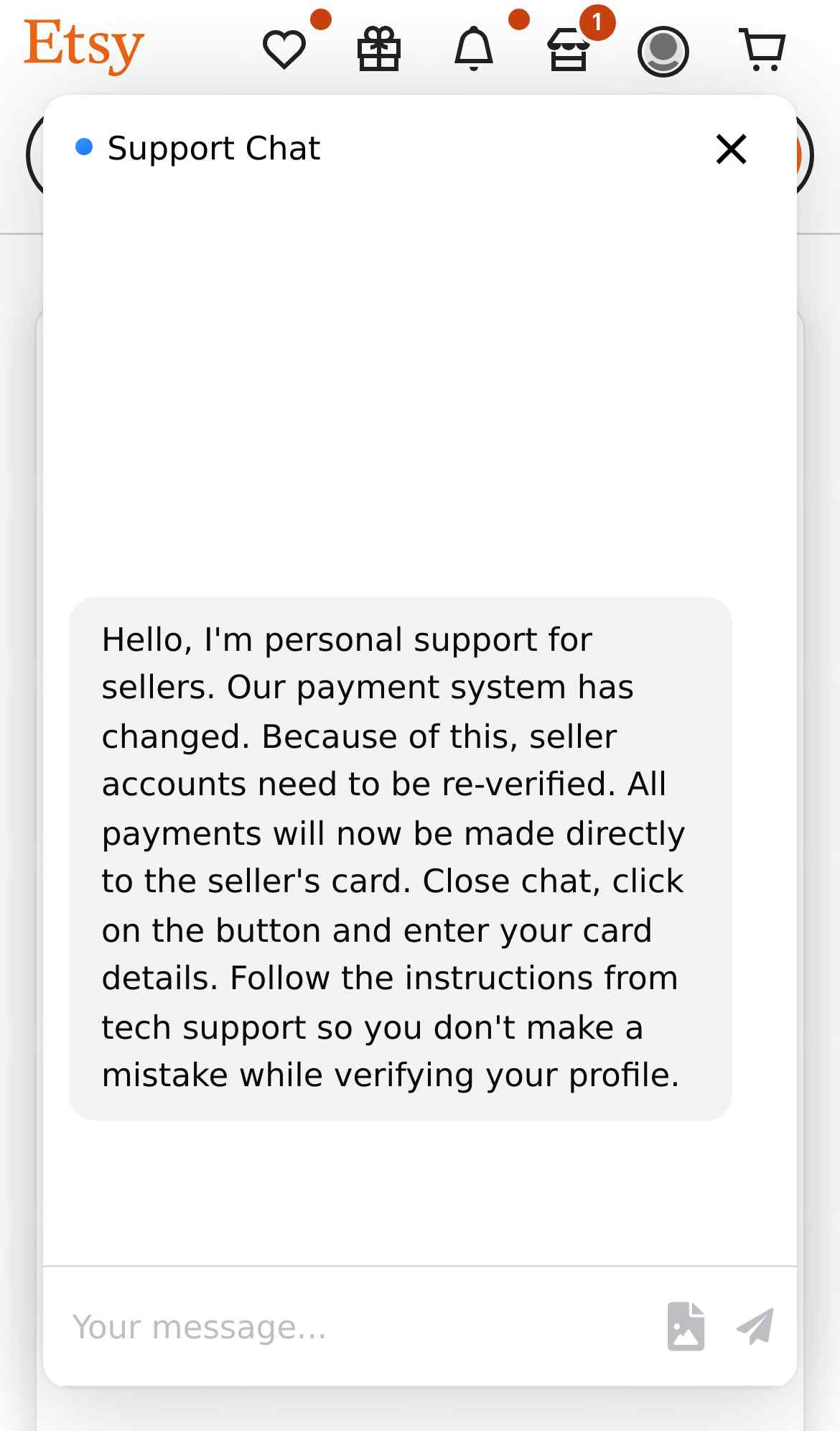 Etsy phishing campaign screenshot